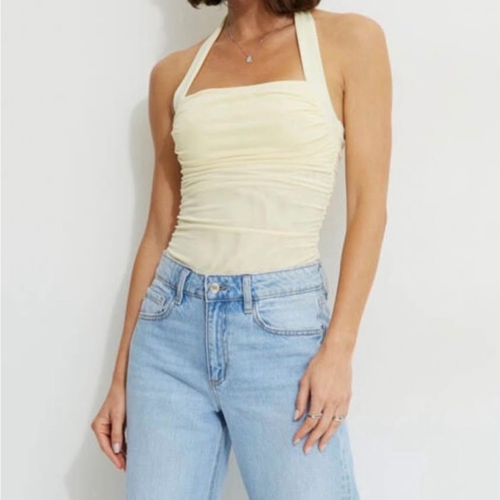 Dynamite Yellow Mesh Halter Bodysuit New With Tags